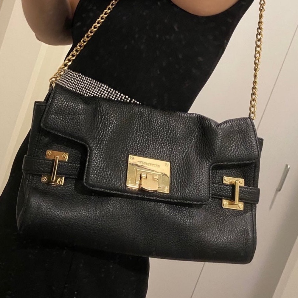 Michael Kors Clutch Black Leather Shoulder Bag with Gold Strap Y2K Preppy Bag